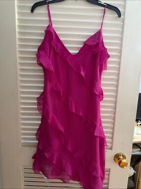 Abercrombie & Fitch Fuchsia Ruffle Asymmetrical Slip Dress NWT
